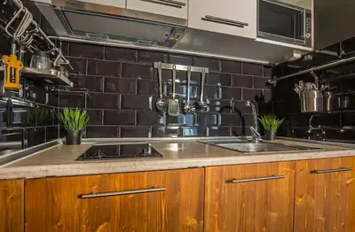 a kitchen with a sink and a stove at Cozy near the sea-Sunset View Apartments in Ixia