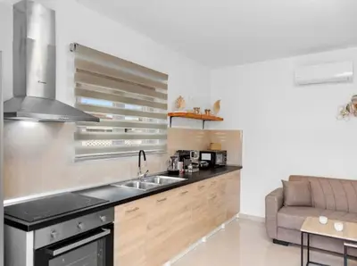 a kitchen with a sink and a couch in a room at VaStekaHouse in Haraki