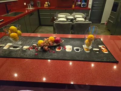 a table with a bunch of fruit on it at Villa Aurelia Privat Pool in Kolimbia