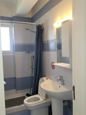 a bathroom with a toilet and a sink and a shower at Villa Maritsá in Pastida