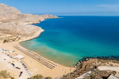 an aerial view of a beach and the ocean at Villa 13 Zendo in Kolimbia