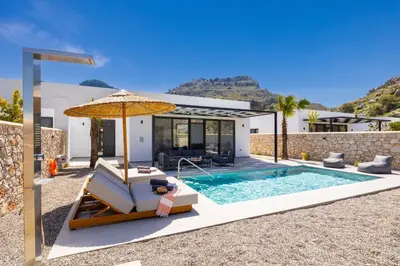 a villa with a swimming pool and a house at Villa 10 Hozan in Kolimbia