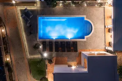 an overhead view of a large swimming pool at Vitzi Vista Villa in Rhodes Town