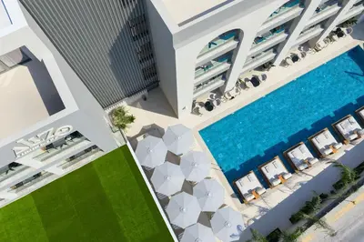 an overhead view of a building with a swimming pool at Alizo Comfort Chic Stay Rhodes - Adults Only in Ixia