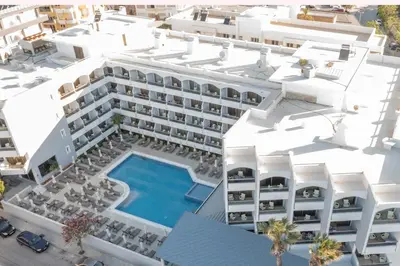 an aerial view of a hotel with a swimming pool at Rhodos Horizon Marina - Adults Only in Rhodes Town