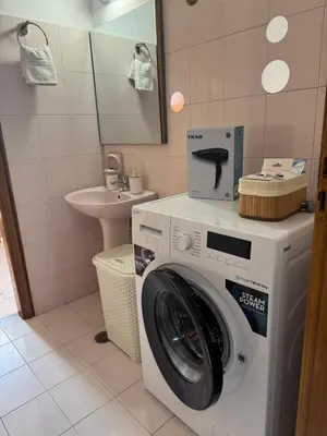 a washing machine in a bathroom with a sink at V&G Cozy Home, Pilona Village in vlicha