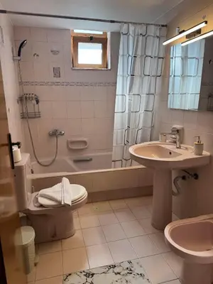 a bathroom with a toilet and a sink and a shower at V&G Cozy Home, Pilona Village in vlicha