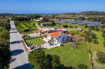 an aerial view of a house with solar panels at Yannis Place in Rhodes Town