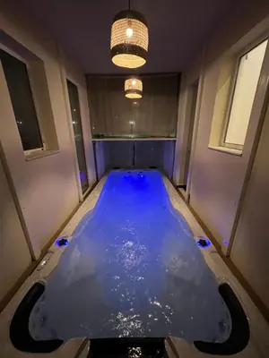 a pool of water in a room with a ceiling at Rhodes Villa 365 in Rhodes Town