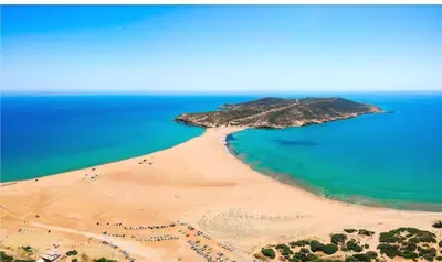 an aerial view of a beach and the ocean at Laertis Studio in Kattavía