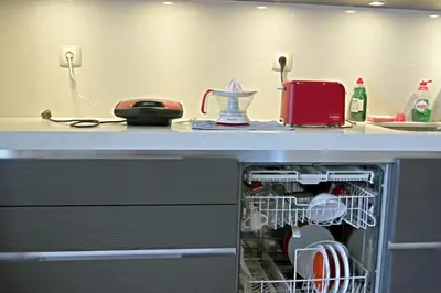 a dishwasher in a kitchen with a counter at Lindos Anatoli Luxury Villa in Líndos