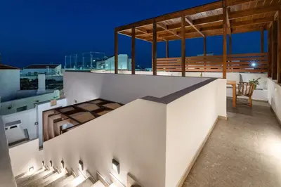 a view from the balcony of a house at night at Casa della Nonna Rhodes in Gennadi