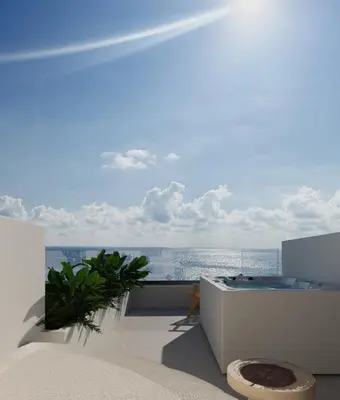 a bathroom with a tub and a view of the ocean at néreya luxury rooms in Haraki