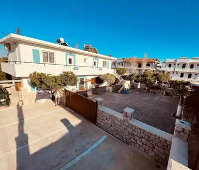 an overhead view of a building with a courtyard at Levante Apartment for 4 in Faliraki