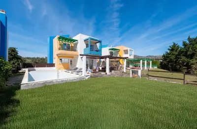 a house with a large yard with a pool at Lual Palette Rhodos in Afantou