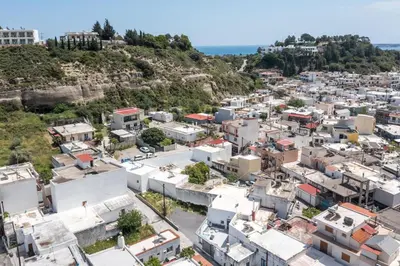 an aerial view of a city with buildings at Chrispa Villa in Afantou
