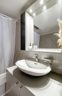 a bathroom with a sink and a mirror at Marys House 2 in Rhodes Town