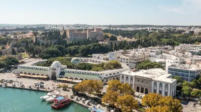 an aerial view of a city with a river and buildings at The Keep38 in Rhodes Town