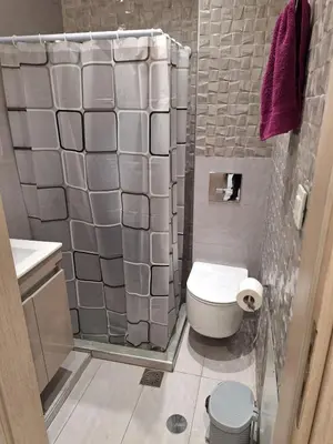 a small bathroom with a toilet and a shower at EFReMIAS PLACE in Rhodes Town