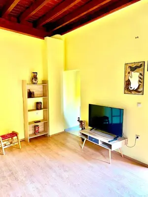 a living room with a large flat screen tv at Rafaela suite old town in Rhodes Town