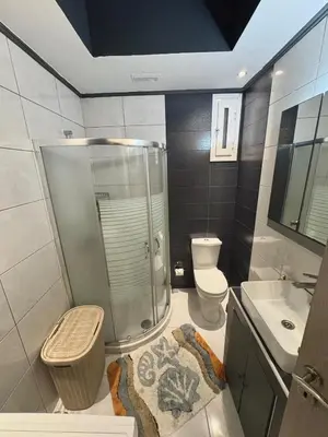 a bathroom with a shower and a toilet and a sink at Casa Guina Solis in Rhodes Town