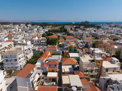 an aerial view of a city with buildings at Rodos Aqua Luxury Villa in Rhodes Town