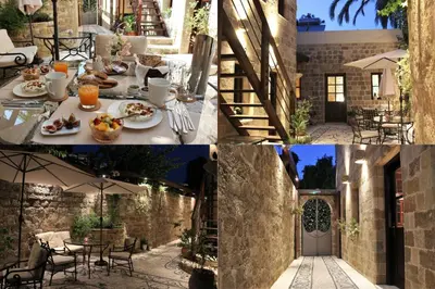 a collage of photos with a table with food on it at Hotel Ellique in Rhodes Town
