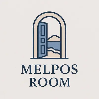a logo for a meerkos room with an arch at Melpos Room in Kremasti