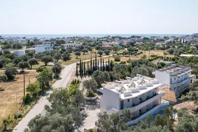 an aerial view of a building with trees at GK Home Studios part of GK FITNESS CLUB in Faliraki