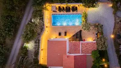 an overhead view of a building with a swimming pool at Villa Splendide in Rhodes Town