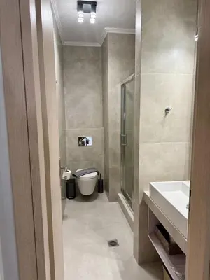 a bathroom with a toilet and a sink at Charistella Apartment in Symi
