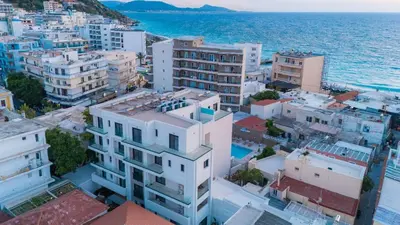an aerial view of a city next to the ocean at Vasi Luxury Apartment in Rhodes Town