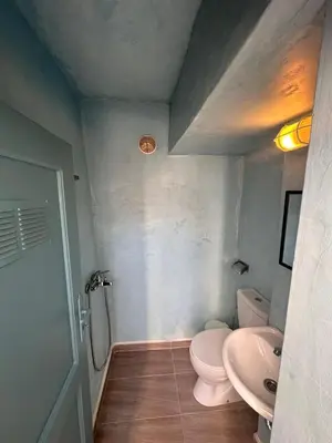 a bathroom with a toilet and a sink at Seaside House in Symi