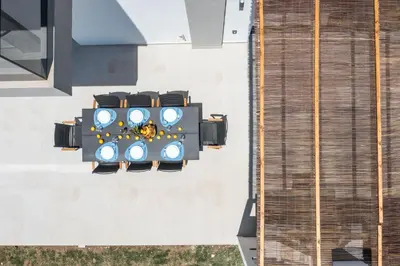 an overhead view of a traffic light on a building at Blue Sunrise Villa 1 in Afantou