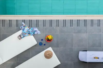 an overhead view of a swimming pool with a toy at Harmony Villas Rhodes in Ialyssos