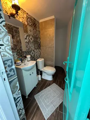 a bathroom with a toilet and a sink at Lindiakos Villa AMI in Symi