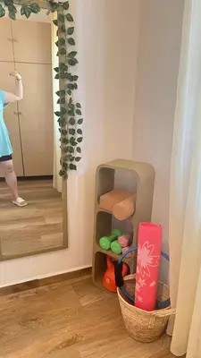a room with a mirror and a basket of toys at Hidden Lemons - Boho stay in Rhodes in Rhodes Town
