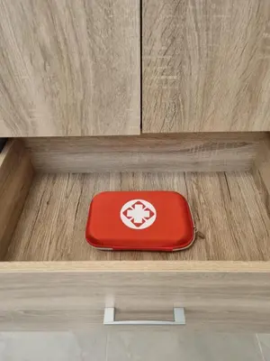 a red box in the middle of a drawer at Rhodes Port Stories in Rhodes Town