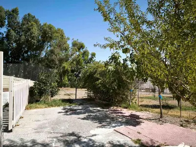 a yard with a fence and a tree at Costelia Studio in Ialyssos