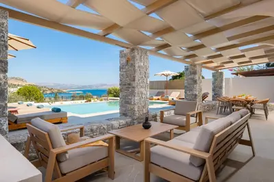 a villa with a view of the pool at Villa Celestia in vlicha