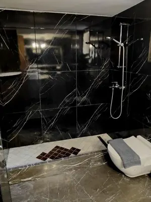 a bathroom with a shower and a toilet at Anasa house in Symi