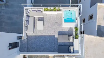 an overhead view of a house with a swimming pool at Lindos 4 me Villa in Líndos