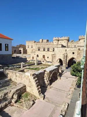 a view of a castle with steps and a building at boutique hotel FASHI NIK in Rhodes Town