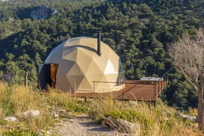 a dome tent on top of a hill at Dawn To Dusk Sea and Mountain View in Kamiros
