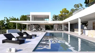an image of a house with a swimming pool at Villa Rafael in Lindos, Rhodos for 8gst in Líndos