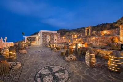 a resort with a bunch of cacti and lights at Lindos Vigli Private Villa in Líndos