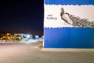 a painting of a peacock on the side of a wall at Ano Kampos Hotel in Faliraki