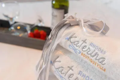 a plastic bag on a counter in a kitchen at Katerina Boutique Villa in Rhodes Town