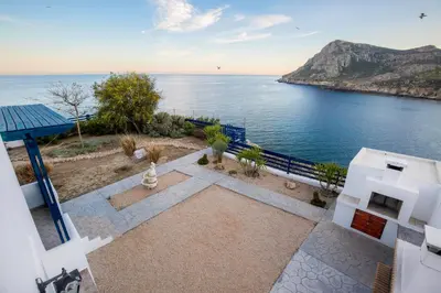 a view of the ocean from a house at Villa Elias in Archangelos