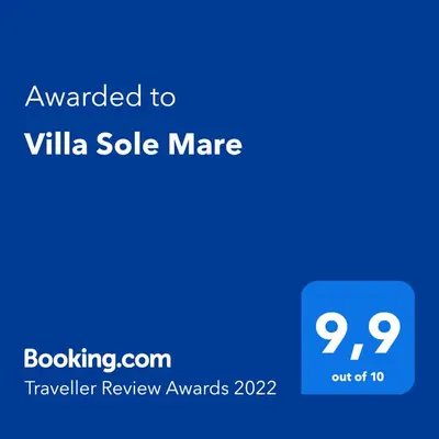 a blue screen with the text awarded to villa sales mere at Villa Sole Mare in Pefki Rhodes